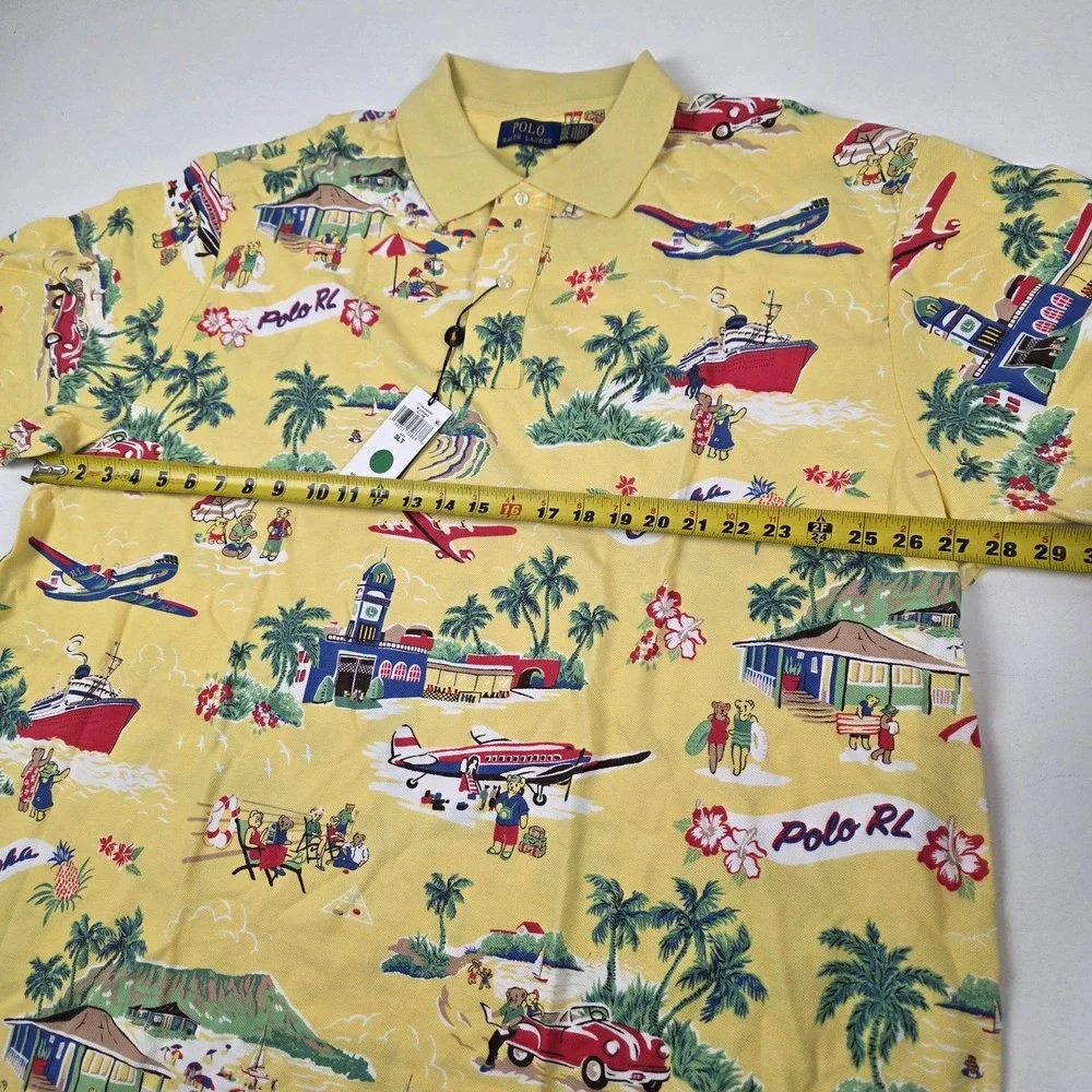 Polo Ralph Lauren Hawaiian Polo Shirt Mens 3XLT Yellow Aloha Print Short Sleeve